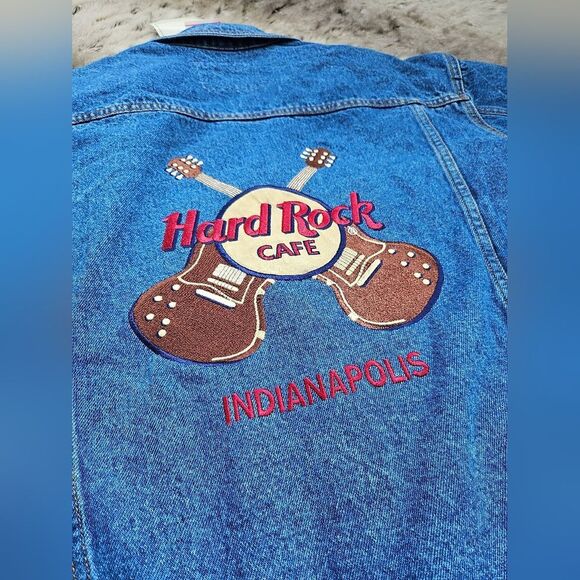Hard Rock Cafe Guitars Denim Jacket Button Front Jean Embroidered M Unisex - Picture 7 of 13